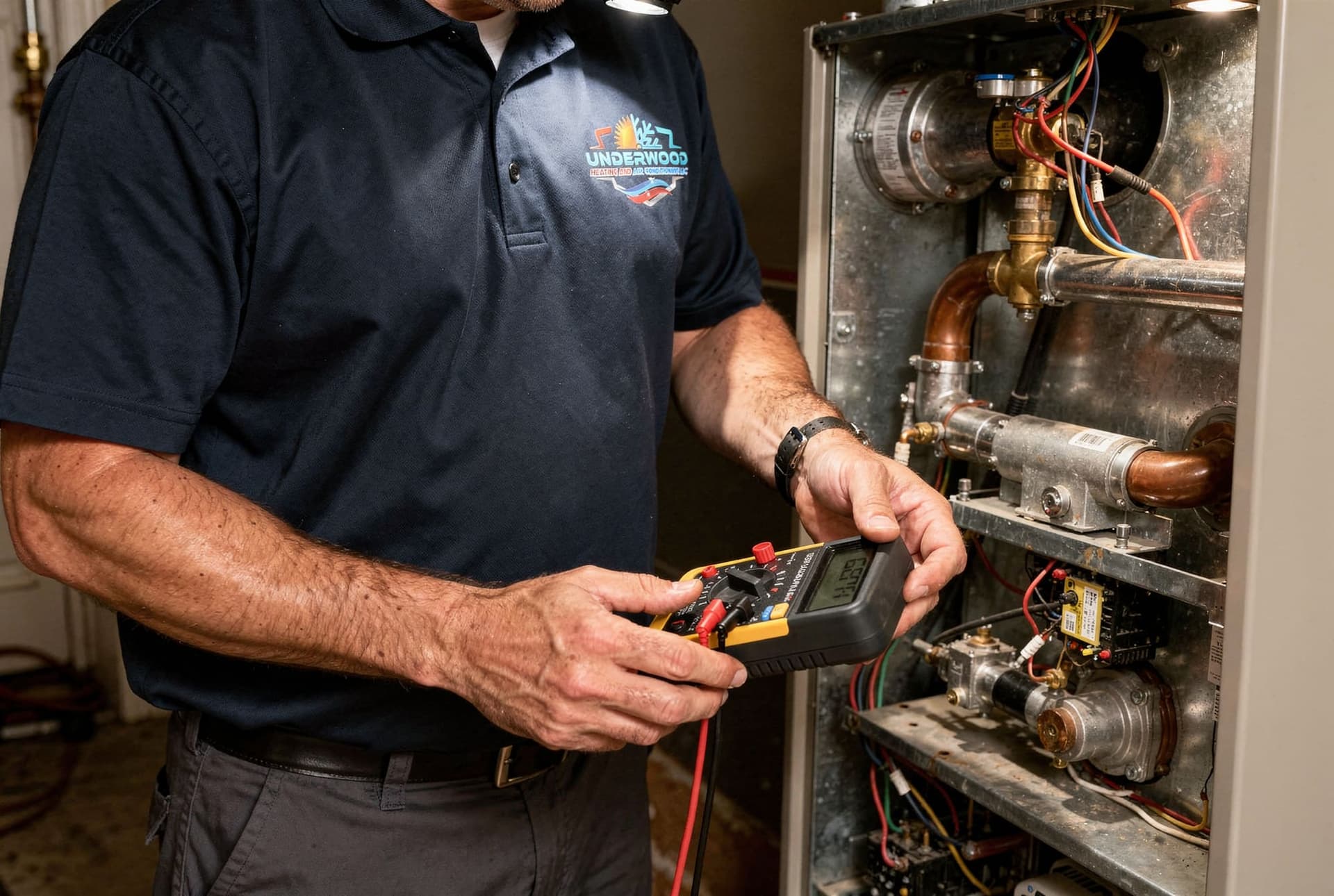 Underwood technician testing a furnace
